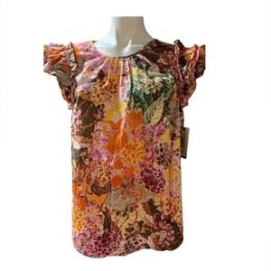 Terra & Sky multi color floral  Ruffle sleeve top